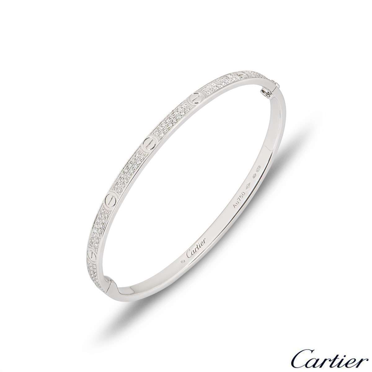 Cartier White Gold Pave Diamond Sm Love Bracelet Size 17 N Rich Diamonds